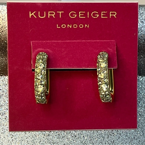 Kurt Geiger Jewelry - Kurt Geiger London Green Pavé Crystal Gold Oval Hoop Earrings NWT
